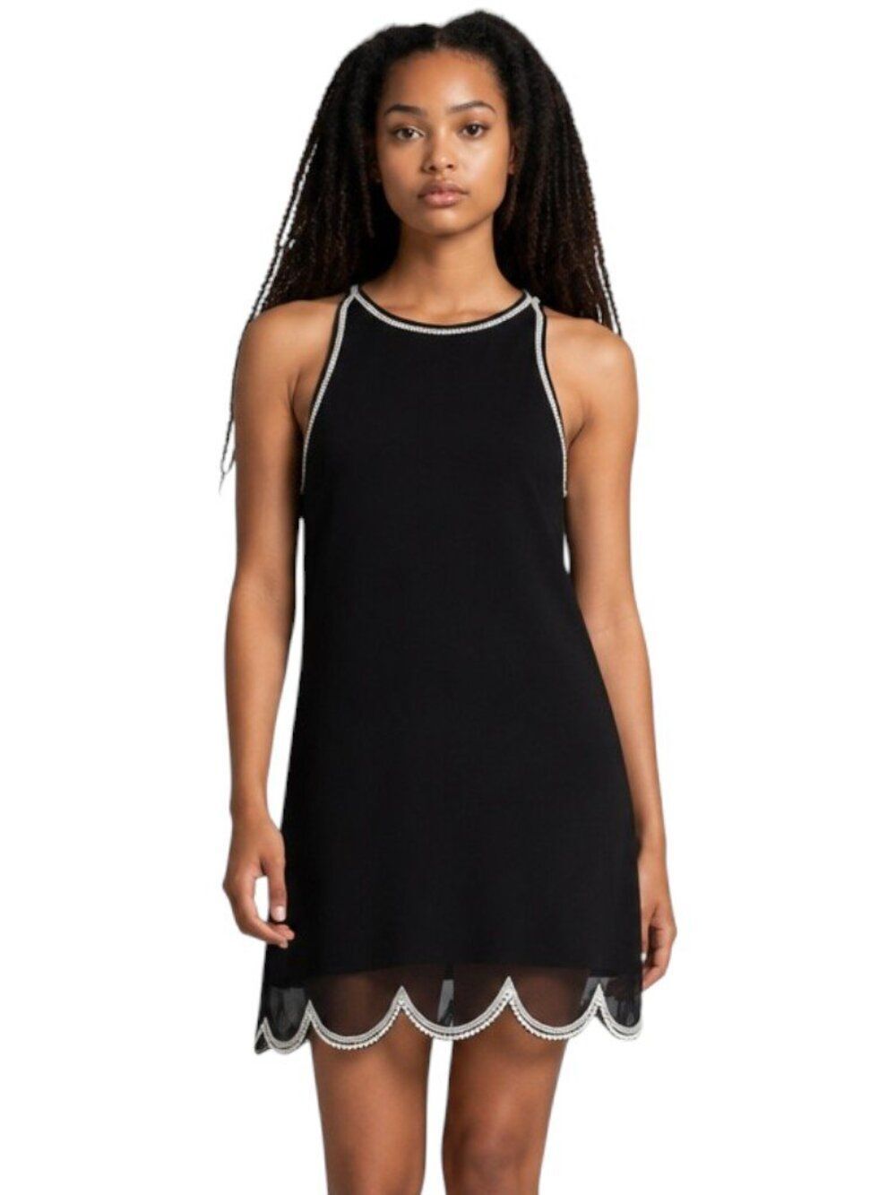 NBD Someone Like You Black Pearl Bead Scalloped Hem Racerback Mini Dress Size M